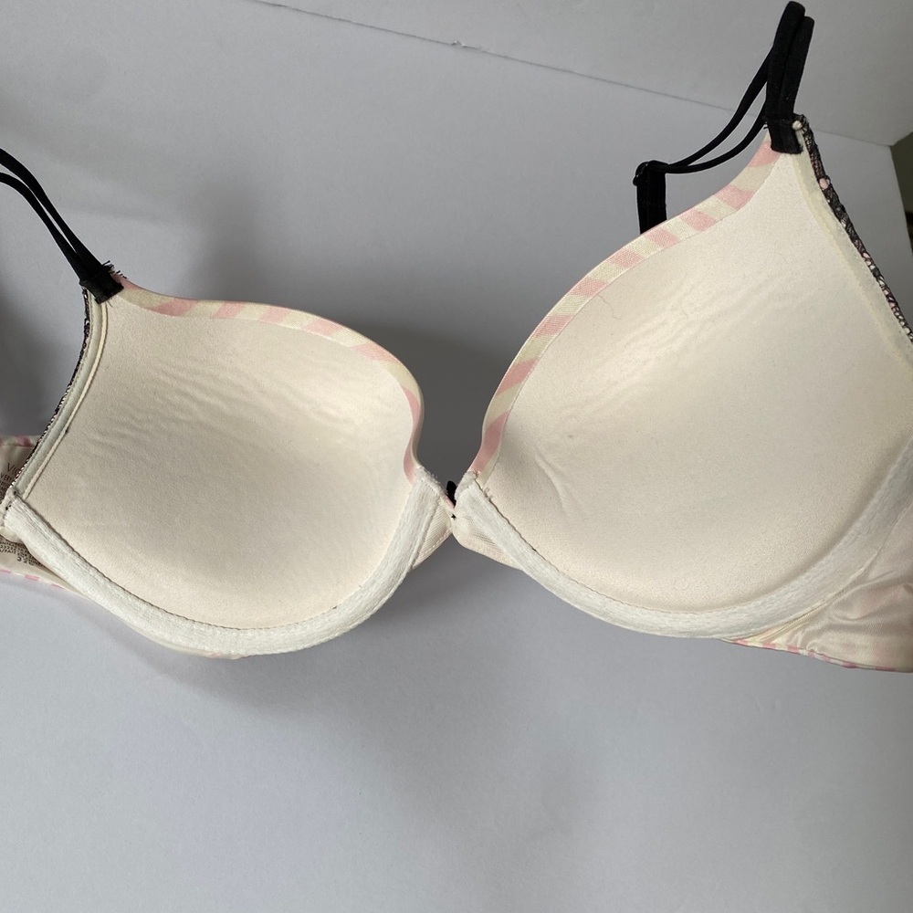 Victoria's Secret, Very Sexy Push-Up, Striped Lace Bra, 32D, Pink, White, Black - Picture 3 of 5